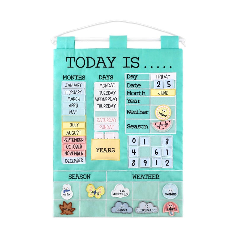 The Peanut Shell The Peanutshell Learning Calendar Wall Chart - Homeschool Supplies, Interactive Pocket Chart for Toddlers & Kids - Preschool Learning Activity Board, Circle Time Board for Classroom - Today is - Image 1