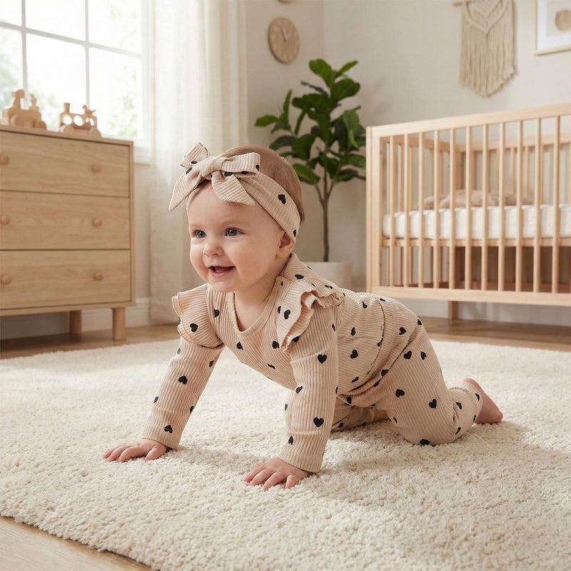 Fullfamous Infant Baby Girl Clothes Outfits,Fall Winter Romper Christmas Clothing Set 12-18 months Ecru Heart - Image 3