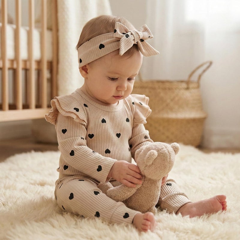 Fullfamous Infant Baby Girl Clothes Outfits,Fall Winter Romper Christmas Clothing Set 12-18 months Ecru Heart - Image 4