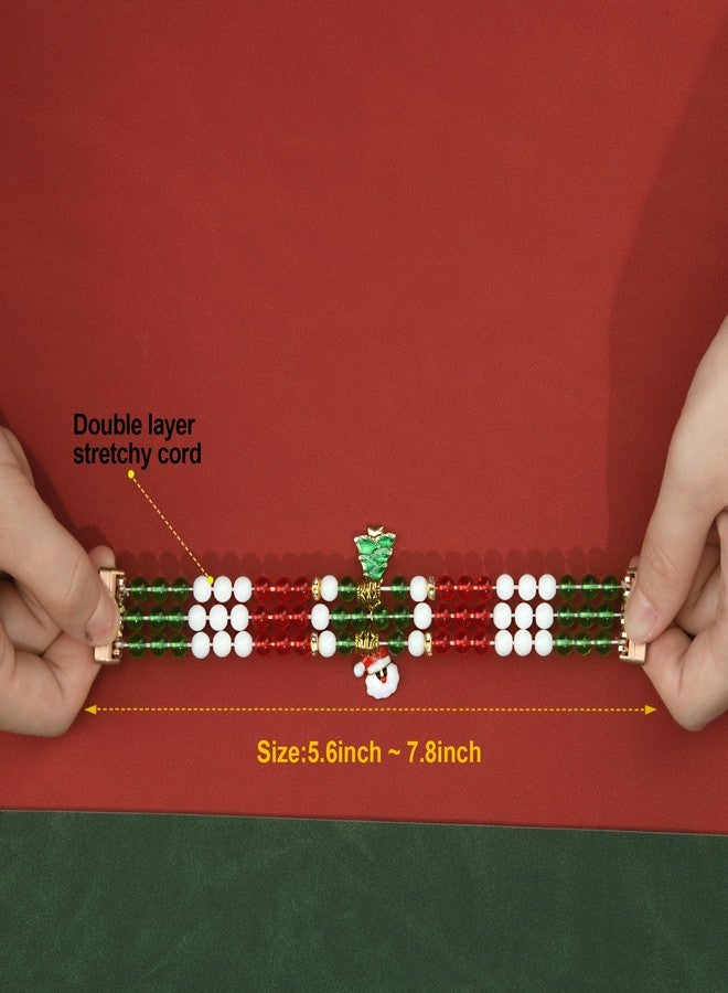 سوار Wongeto متوافق مع أساور Fitbit Versa 3/4/Fitbit Sense/Sense 2 للنساء، سوار خرز مطاطي مصنوع يدويًا لـ Fitbit Versa 4/Sense 2 (لون عيد الميلاد) - Image 5