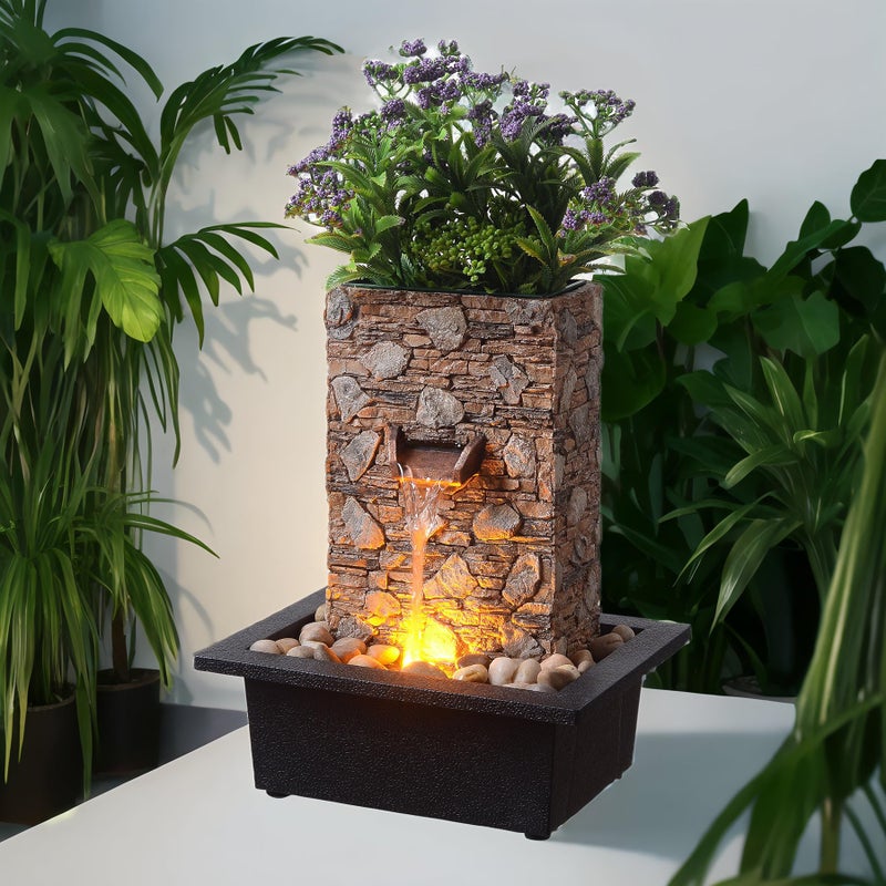 Kalona Tabletop Waterfall Fountain, Zen Fountain for Home Office Decor with LED Lights, Relaxing Indoor Water Feature with Realistic Stone Look for Meditation(23111) - Image 2