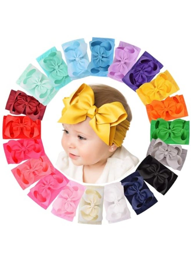 jaexest 20pcs 6 Inches Baby Girls Big Bows Headbands Elastic Nylon Hairbands Turban Hair Accessories for Newborns Infants Toddlers and Kids | Elastic Hair Accessories for Newborns Infants Toddlers and Kids - Image 1