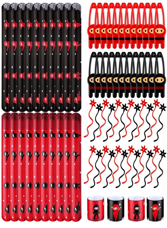 Jiuguva 72 Pcs Ninja Party Favors Toys Karate Birthday Party Supplies Include 24 Warrior Slap Bracelets 24 Stretchy Flying Ninjas and 24 Stars Slingshots for Samurai Party Decorations - Image 2