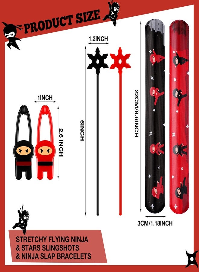 Jiuguva 72 Pcs Ninja Party Favors Toys Karate Birthday Party Supplies Include 24 Warrior Slap Bracelets 24 Stretchy Flying Ninjas and 24 Stars Slingshots for Samurai Party Decorations - Image 3