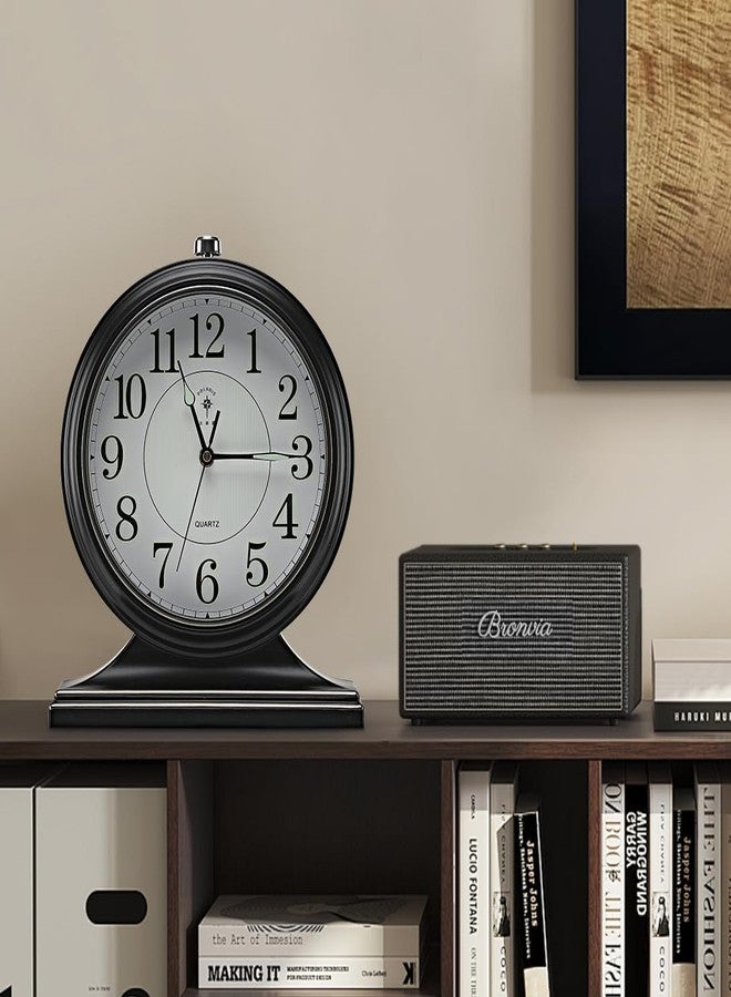 amusediy 10-inch Retro Mantel Desk Clock, Vintage Table Clock for Fireplace, Easy to Read, Silent Movement, Accurate Timing, Black - Image 1