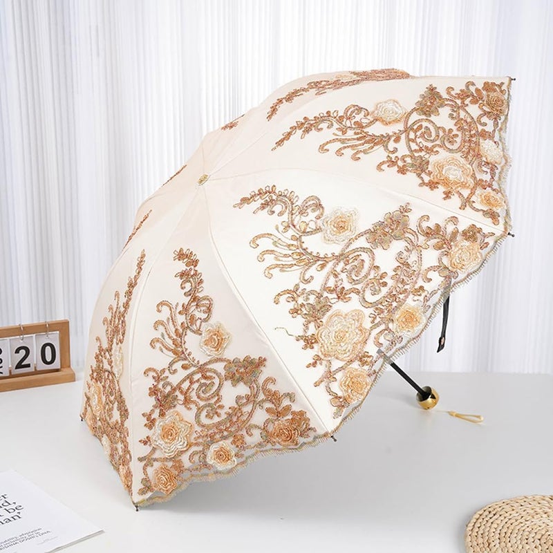 Aikelai Vintage Lace Umbrella, UPF50+ Sun Umbrella, 3D Flower Chinese Embroidery Compact Folding Umbrella for Walking, Wedding, Tea Party,Photo Shooting - Image 2