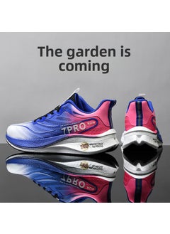 Mens Running Shoes Ultra Light Carbon Plate Shock Absorption Racing Mesh Breathable Sports Sneakers Large Size Cross Stitch Electric light
