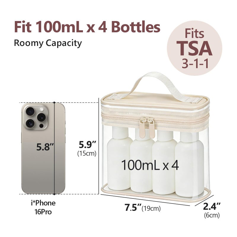 PACKISM TSA Approved Toiletry Bag 2 Pack - Quart Size Clear Makeup Bag with Handle & Dual Metal Zippers, Large Opening 3-1-1 Airline Compliant Security Travel Organizer for Carry On Liquids, Beige - Image 3