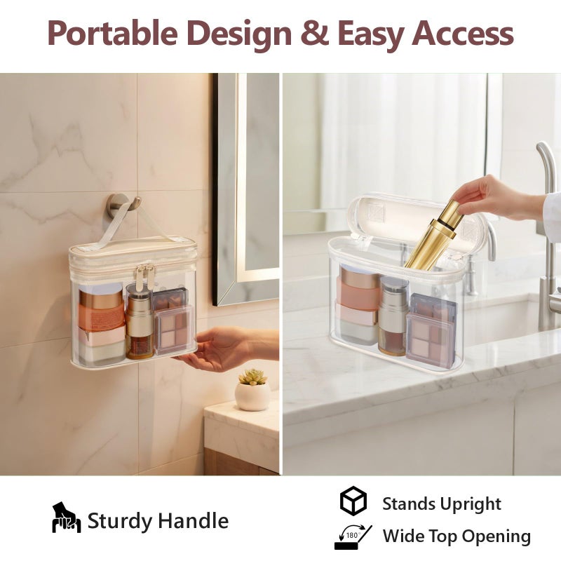 PACKISM TSA Approved Toiletry Bag 2 Pack - Quart Size Clear Makeup Bag with Handle & Dual Metal Zippers, Large Opening 3-1-1 Airline Compliant Security Travel Organizer for Carry On Liquids, Beige - Image 4