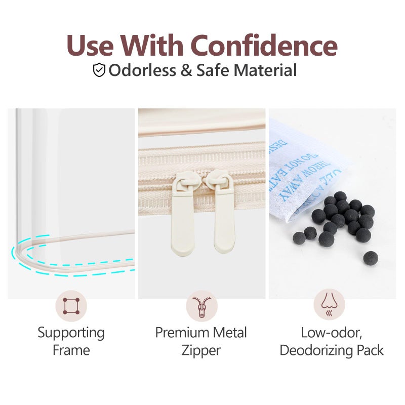 PACKISM TSA Approved Toiletry Bag 2 Pack - Quart Size Clear Makeup Bag with Handle & Dual Metal Zippers, Large Opening 3-1-1 Airline Compliant Security Travel Organizer for Carry On Liquids, Beige - Image 5