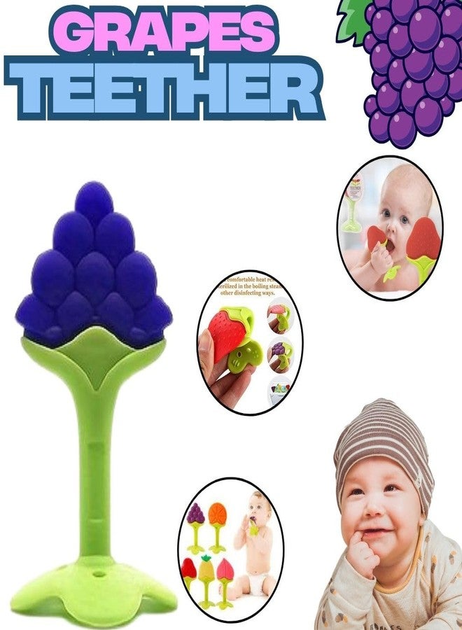 Roforuf Baby Banana Teether,Grapes Teether & Fruit Feeder Combo - Safe & Soft Teething Relief & Oral Care Perfect for Newborn Toddlers & Infant Baby - Pack of 3 (Blue GRP) - Image 2