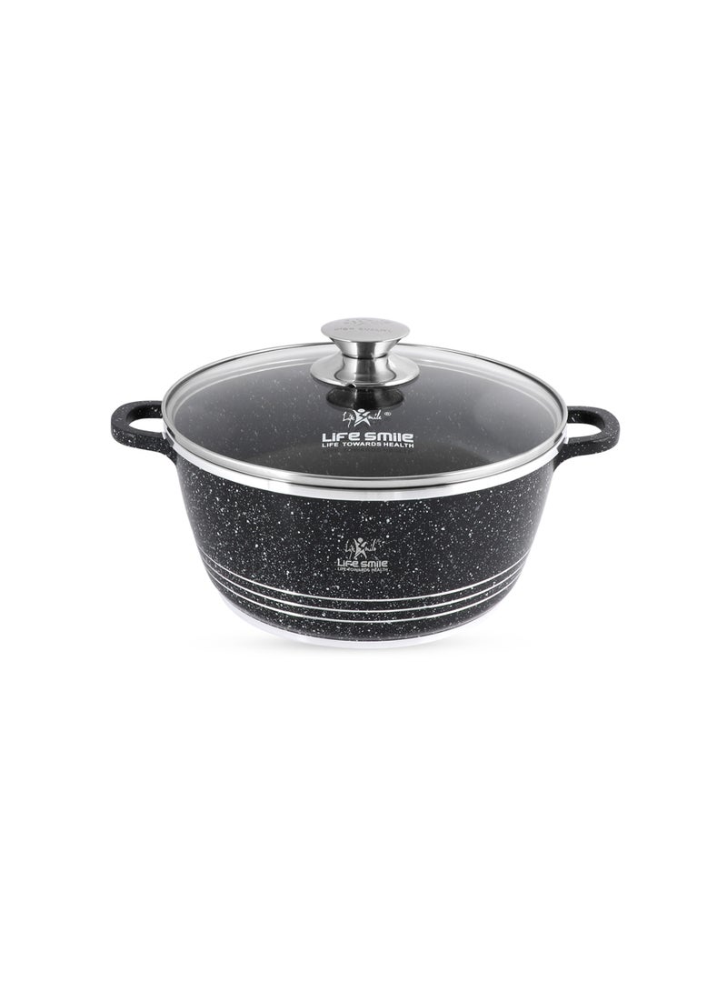 Life Smile 24cm (4.1 Liter) LIFE SMILE Non-Stick Cooking Pot | Aluminum Soup Pot With Glass Lid | 100% PFOA Free, Fixed Handle | Multi Layer Non-Stick Granite Coating | Oven safe Cookwares - Image 1
