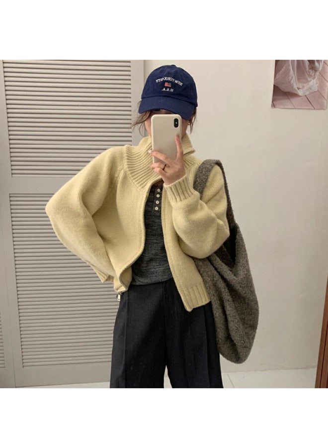 Leyuan Autumn And Winter New Double Zipper High-end Sense High-neck Sweater Women's Coat Lazy Style Knitted Cardigan Top - Image 1