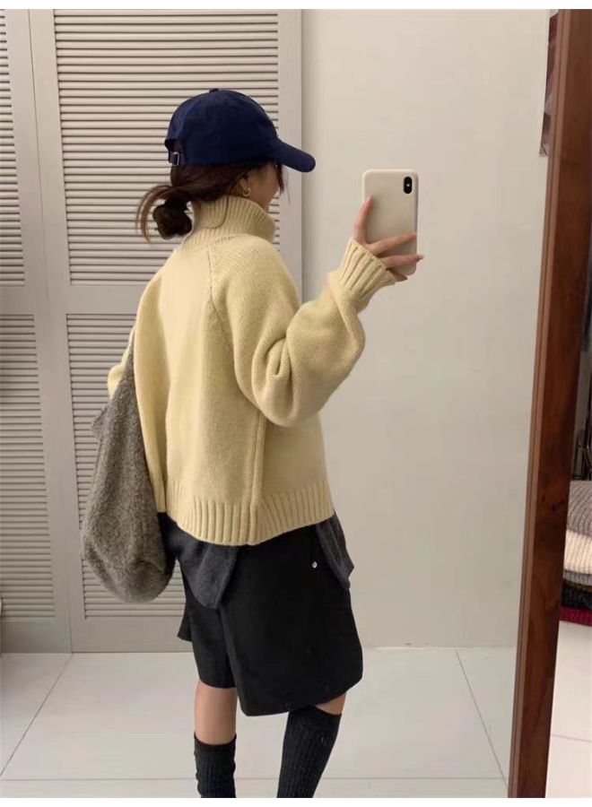 Leyuan Autumn And Winter New Double Zipper High-end Sense High-neck Sweater Women's Coat Lazy Style Knitted Cardigan Top - Image 4