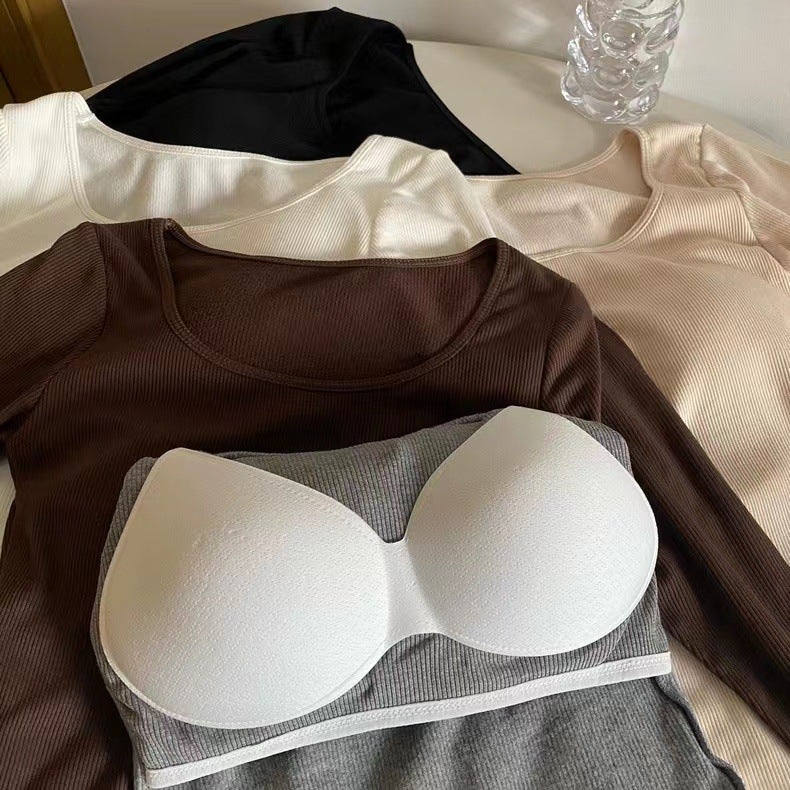 Explosions Sanding Fleece-Lined Thickened Warm Long Sleeve Base Shirt With Chest Pad T-Shirt Slim Fit Slimming Base Top - Image 5