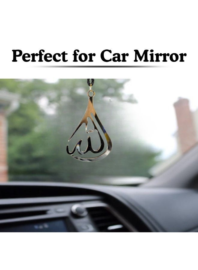 ARABIQO Islamic Allah Car Hanger – Premium 5mm Acrylic Arabic Calligraphy Ornament (8cm x 5cm) for Rear View Mirror, Muslim Car Interior Decoration & Spiritual Gift for Men & Women (Silver) - Image 2