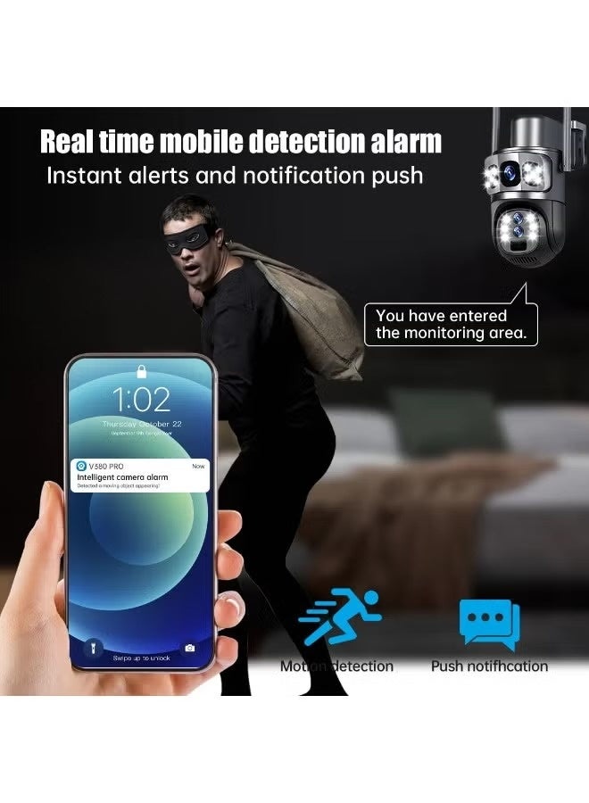 تنم كاميرا مراقبة خارجية لاسلكية تعمل بالطاقة الشمسية بتقنية 4G | كاميرا مراقبة ثلاثية العدسات بدقة 6K و12 ميجابكسل فائقة الوضوح مع تقريب بصري 10x، كاميرا قبة متحركة بزاوية 360 درجة، كاشف حركة، رؤية ليلية، صوت ثنائي الاتجاه، مقاومة للماء، رؤية عن بُعد - Image 4