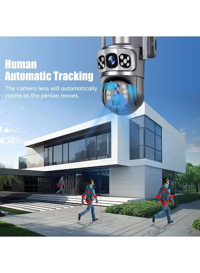 تنم كاميرا مراقبة خارجية لاسلكية تعمل بالطاقة الشمسية بتقنية 4G | كاميرا مراقبة ثلاثية العدسات بدقة 6K و12 ميجابكسل فائقة الوضوح مع تقريب بصري 10x، كاميرا قبة متحركة بزاوية 360 درجة، كاشف حركة، رؤية ليلية، صوت ثنائي الاتجاه، مقاومة للماء، رؤية عن بُعد - Image 5
