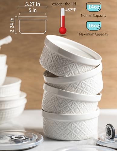 MISSYSSIM 16 oz Creme Brulee Ramekins Oven Safe, Small Souffle Ramekin with lid, Mini Porcelain Ramekins Set with Covers, Small Ceramic Baking Dish Set of 4 - Image 2