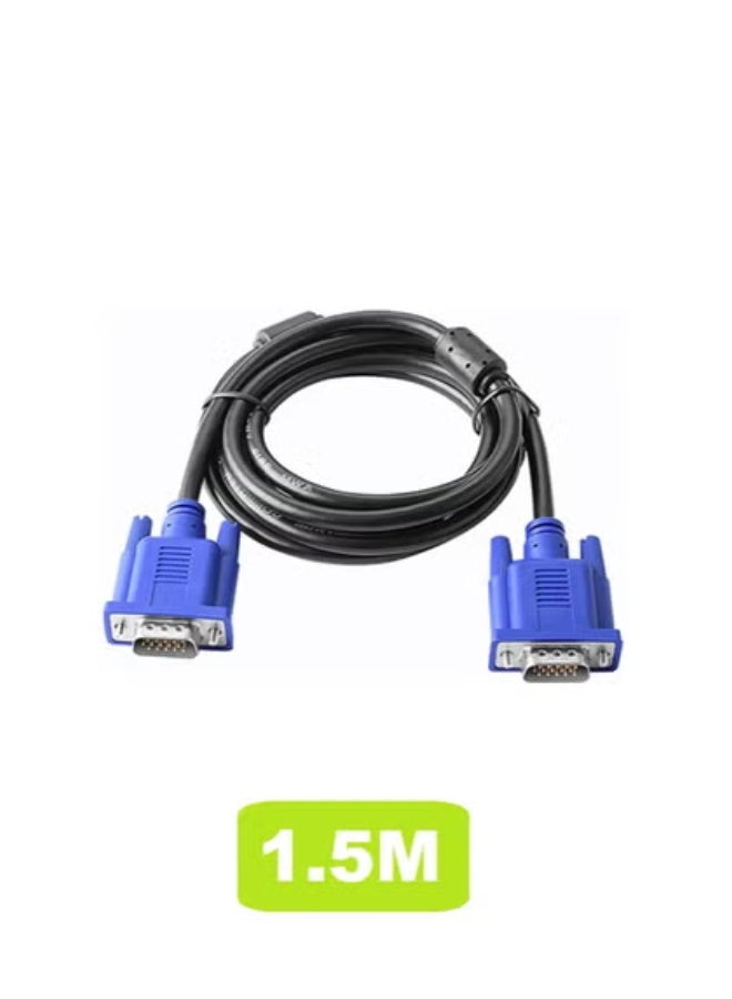 كيبل VGA إلى VGA بطول 1.5 متر – كابل عرض فيديو عالي الدقة للكمبيوتر واللابتوب والشاشة وتلفزيون LED/LCD والبروجكتور وقاعدة التوصيل (ثابت ومتين) - Image 1