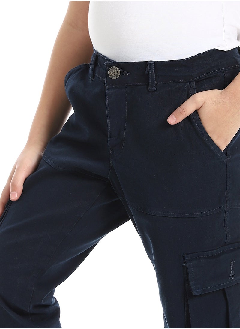 Andora Solid Gabardine Baggy Pants _ Navy Blue  - Image 4
