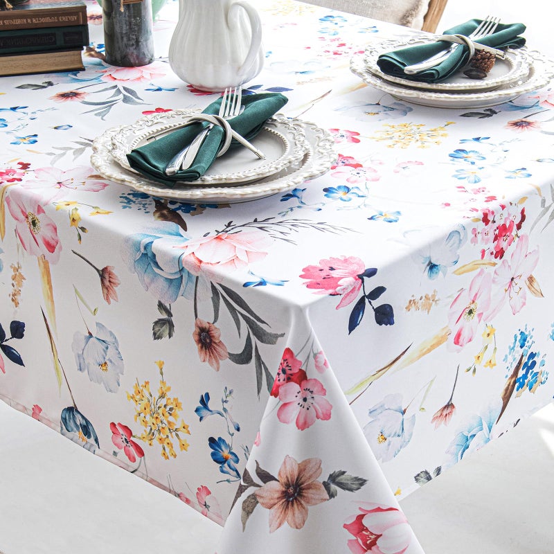 Joyfol Day Joyfold Day Spring Floral Tableroth Butterfly Pildflower Table Table Rectangle Table Table Table Table For Easter Birthday Wedding Mothers Day Tea Party Decorations 84 × 60 inch - Image 1
