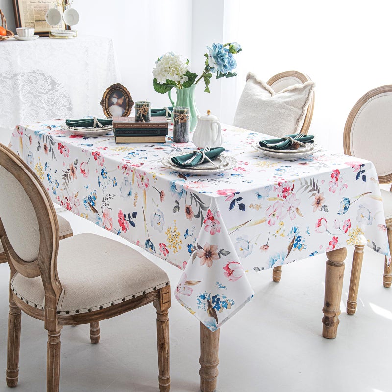 Joyfol Day Joyfold Day Spring Floral Tableroth Butterfly Pildflower Table Table Rectangle Table Table Table Table For Easter Birthday Wedding Mothers Day Tea Party Decorations 84 × 60 inch - Image 3
