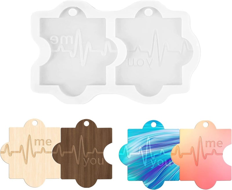 dooda You and Me Puzzle Resin Molds Silicone,Epoxy Molds for Wedding Anniversary, Love Ornament, Couple Ornament Silicone Molds for Resin, Christmas Gift for Mom, Dad, Husband, Couple - Image 1
