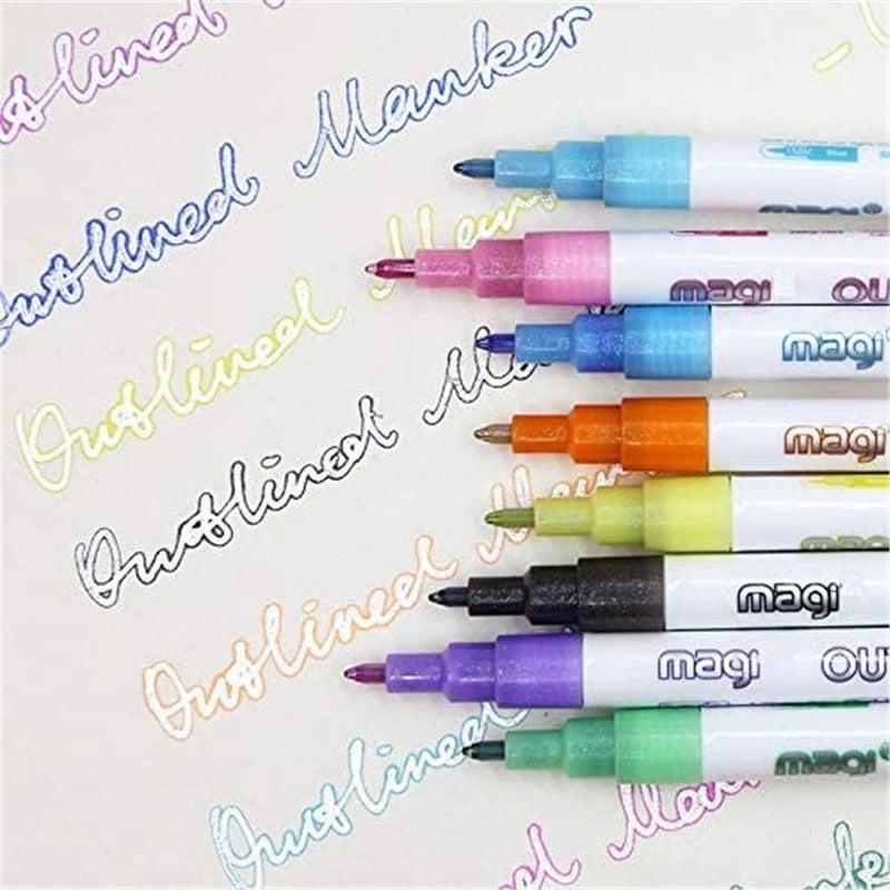 woobles Terrain-Hill Outline Marker Set 8 Colors, Brown-atto Outline Marker Set, Super Squiggles Outline Markers, Shimmer Marker Set, Double Line Markers Outline Pens for Doodling, Card Making (12 Colors) 8 Colors - Image 3