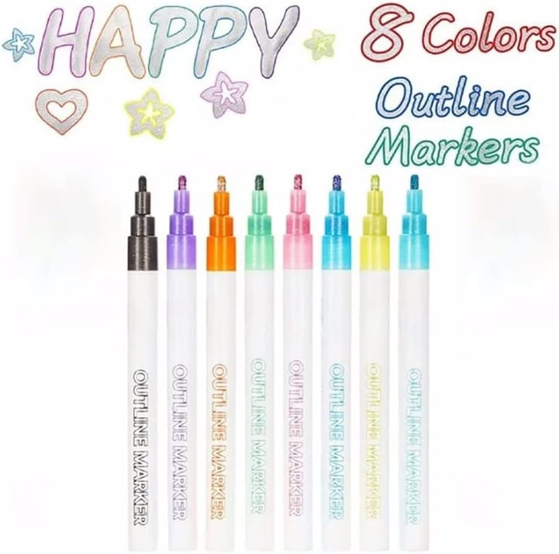 woobles Terrain-Hill Outline Marker Set 8 Colors, Brown-atto Outline Marker Set, Super Squiggles Outline Markers, Shimmer Marker Set, Double Line Markers Outline Pens for Doodling, Card Making (12 Colors) 8 Colors - Image 2