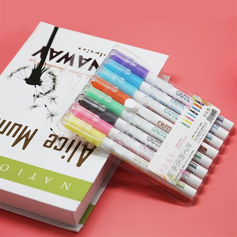 woobles Terrain-Hill Outline Marker Set 8 Colors, Brown-atto Outline Marker Set, Super Squiggles Outline Markers, Shimmer Marker Set, Double Line Markers Outline Pens for Doodling, Card Making (12 Colors) 8 Colors - Image 4