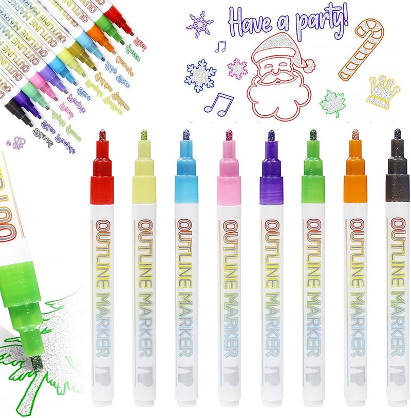 woobles Terrain-Hill Outline Marker Set 8 Colors, Brown-atto Outline Marker Set, Super Squiggles Outline Markers, Shimmer Marker Set, Double Line Markers Outline Pens for Doodling, Card Making (12 Colors) 8 Colors - Image 1