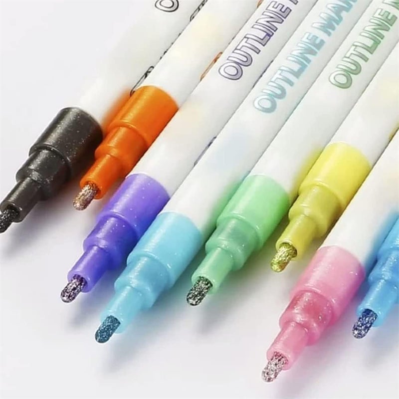 woobles Terrain-Hill Outline Marker Set 8 Colors, Brown-atto Outline Marker Set, Super Squiggles Outline Markers, Shimmer Marker Set, Double Line Markers Outline Pens for Doodling, Card Making (12 Colors) 8 Colors - Image 5