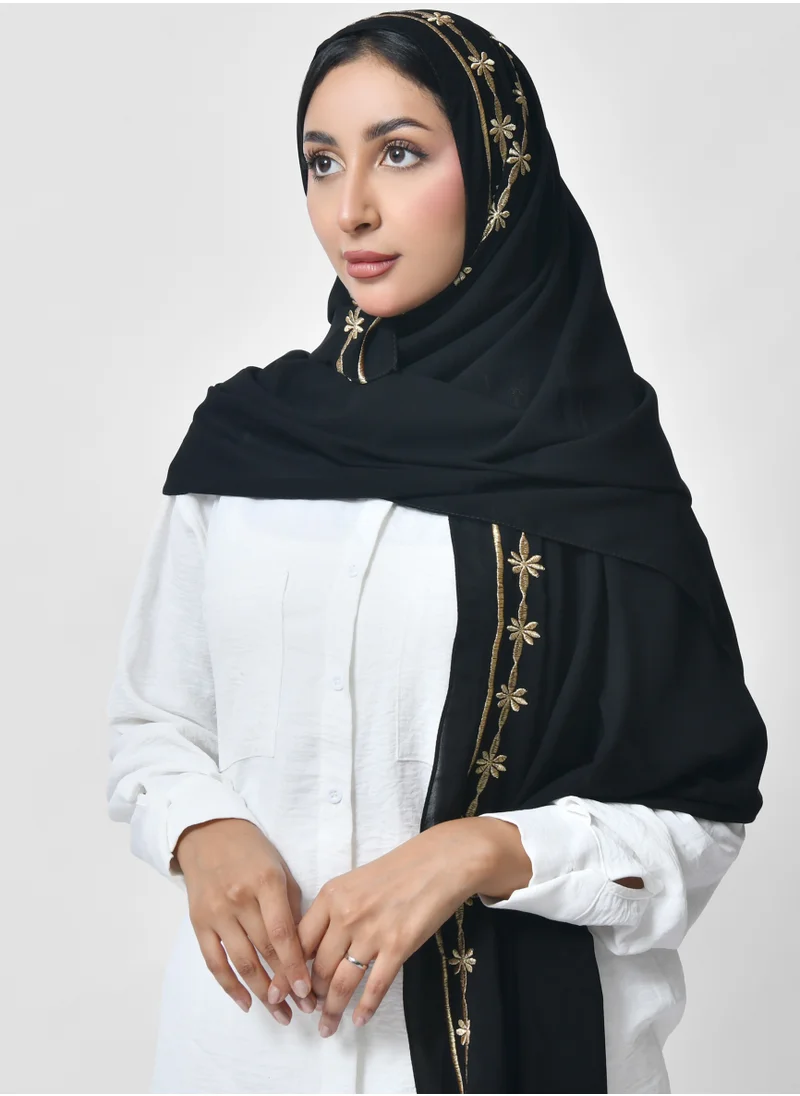 HAWRAA ABAYA Black veil with bright gold embroidery