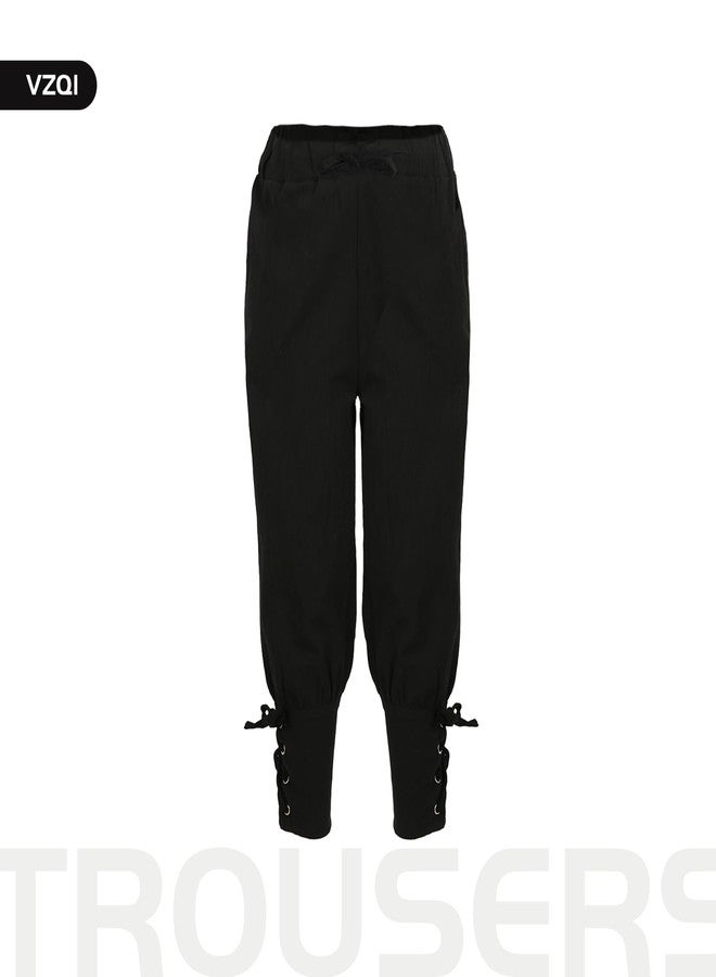 VZQI Kids Renaissance Pants Ankle Banded Pirate Boys Medieval Viking Pant Up Tapered Trousers Halloween Costume Black 4'3''-4'9'' - Image 3
