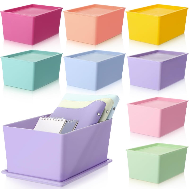Menkxi 8 Pcs Storage Bins with Lids Small Plastic Storage Containers Stackable Storing Baskets Box Cute Organizer Bins for Organizing Shelves (Mixed Color) - Image 1