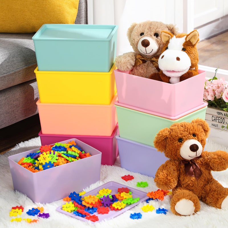 Menkxi 8 Pcs Storage Bins with Lids Small Plastic Storage Containers Stackable Storing Baskets Box Cute Organizer Bins for Organizing Shelves (Mixed Color) - Image 3