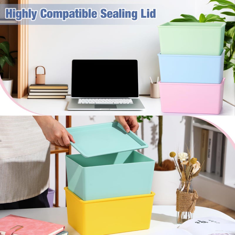 Menkxi 8 Pcs Storage Bins with Lids Small Plastic Storage Containers Stackable Storing Baskets Box Cute Organizer Bins for Organizing Shelves (Mixed Color) - Image 4