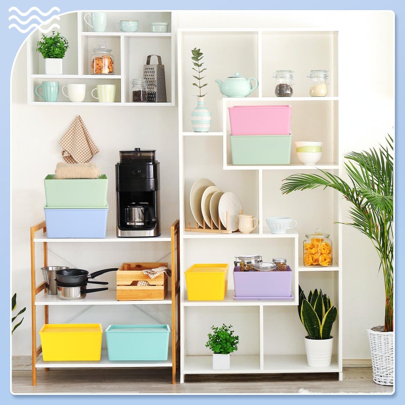 Menkxi 8 Pcs Storage Bins with Lids Small Plastic Storage Containers Stackable Storing Baskets Box Cute Organizer Bins for Organizing Shelves (Mixed Color) - Image 5