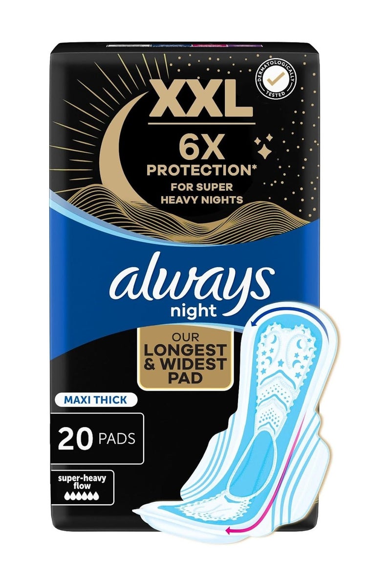 Always فوط صحية ليلية سميكة ماكسي دريمز مع أجنحة، 20 قطعة ليلية