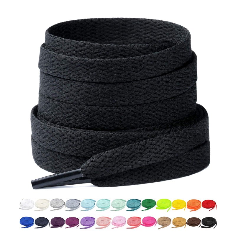 Stepace [2 Pairs Flat Shoe Laces for Sneakers 5/16" Width 30"-72" Length 26 Color Shoelaces Black 54"(137 cm) - Image 1