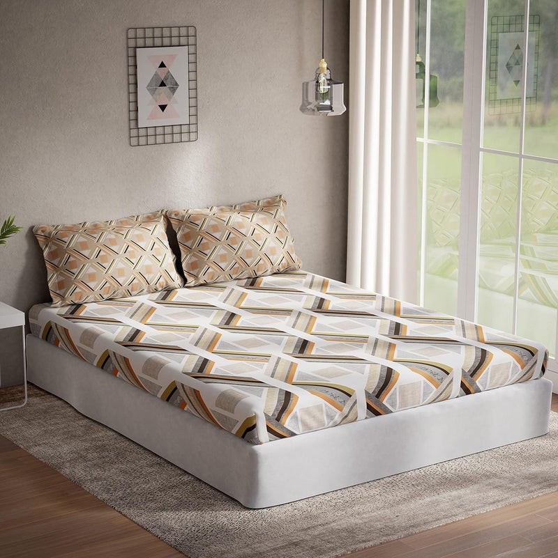 DDECOR Live beautiful DDECOR Geometric Cotton 136 TC Double Bed Sheet with 2 Pillow Covers Brown 