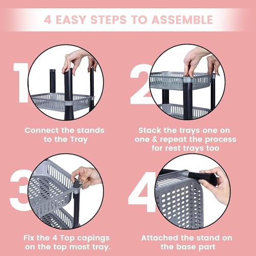 Black Olive Kitchen Storage Rack - Plastic Multi Layer Trolly Racks & Multipurpose Tabletop, Floor Standing Tiered Shelf Stand Space Saving Basket for Office Restaurant - Image 3