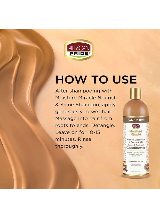 African Pride Moisture Miracle Honey Chocolate & Coconut Oil Conditioner Helps Repair & Replenish Moisture To Natural Coils & Curls Nourishes & Restores Sulfate Free Color Safe. 16Oz. - Image 3