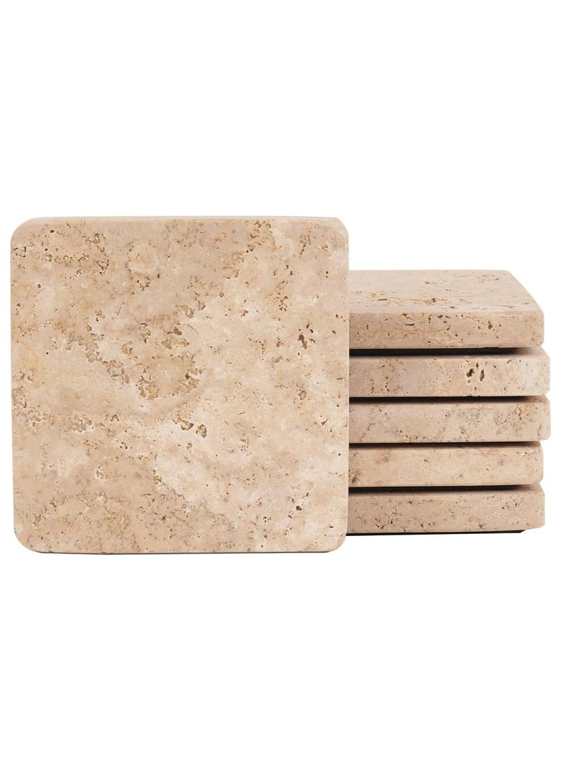 RADICALn Travertine Marble Coasters for Drinks - Handmade Coasters Set of 6 for Kitchen Decor - Sqaure Coasters for Coffee Table - Table Coasters  - Image 1