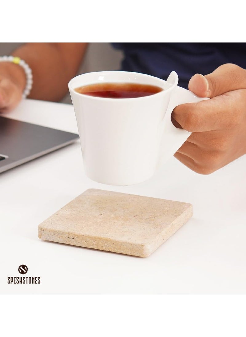 RADICALn Travertine Marble Coasters for Drinks - Handmade Coasters Set of 6 for Kitchen Decor - Sqaure Coasters for Coffee Table - Table Coasters  - Image 2