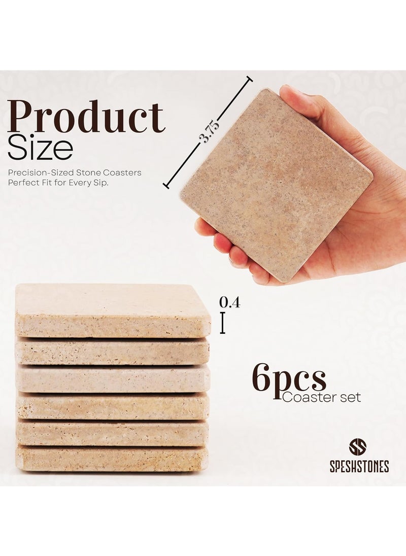 RADICALn - Travertine Marble Coasters for Drinks - Handmade Coasters Set of 6 for Kitchen Decor - Sqaure Coasters for Coffee Table - Table Coasters - Image 1