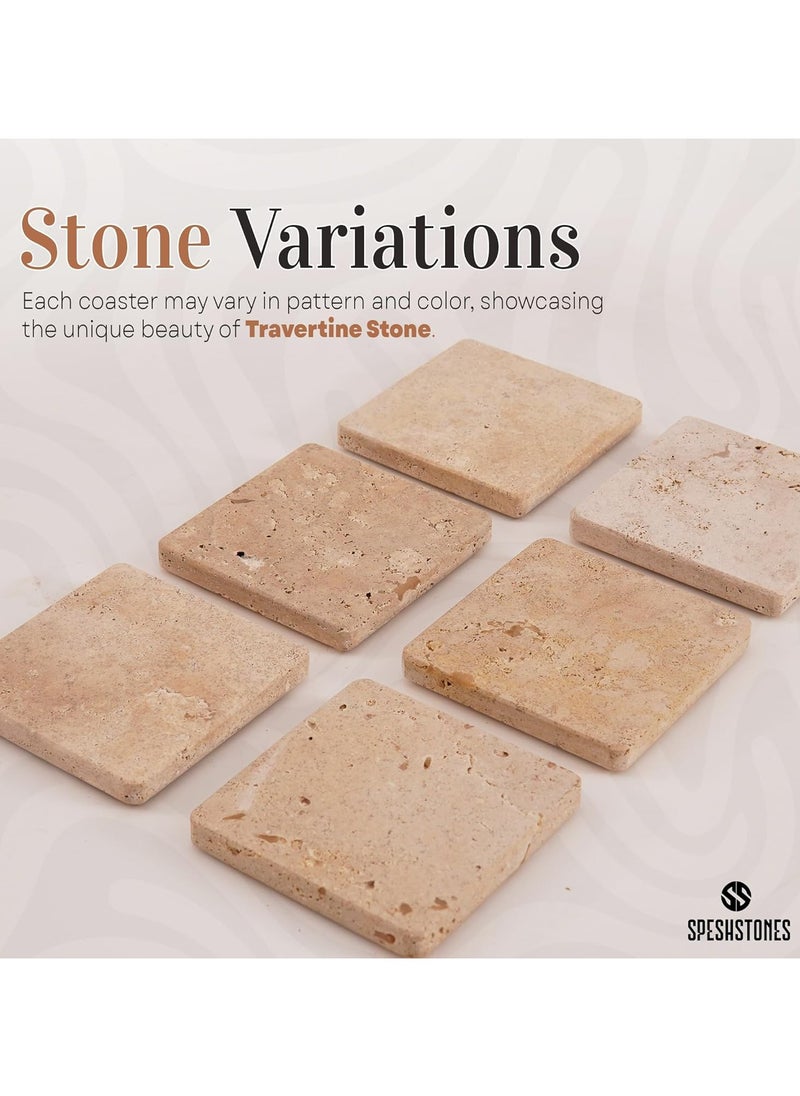 RADICALn Travertine Marble Coasters for Drinks - Handmade Coasters Set of 6 for Kitchen Decor - Sqaure Coasters for Coffee Table - Table Coasters  - Image 4