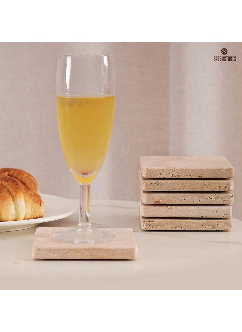 RADICALn Travertine Marble Coasters for Drinks - Handmade Coasters Set of 6 for Kitchen Decor - Sqaure Coasters for Coffee Table - Table Coasters  - Image 5