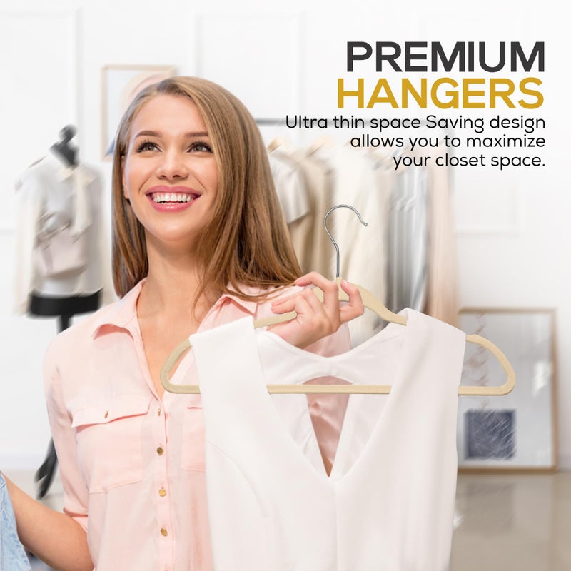 Techzoo 50 Pack New Premium Quality Velvet Hangers Ultra Thin Non Slip Adult Felt Space Saving Hangers for Closet Heavy Duty Coat Pants Jackets Dress Hangers 360Â° Swivel Hook Hold Upto 10 lbs Ivory - Image 5